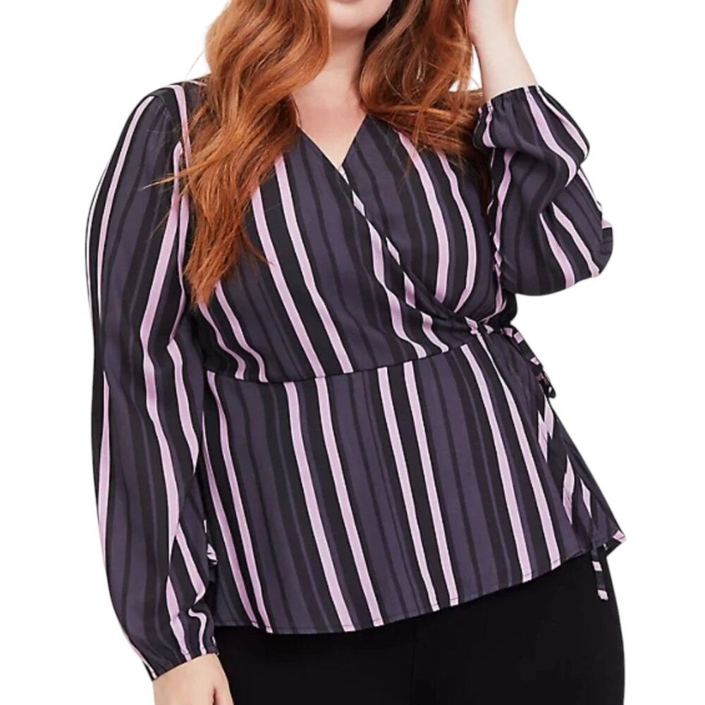 Torrid Top Womens Size 2X Black Purple Faux Wrap Boho Flowy Casual Work Office